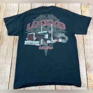 Distressed Faded Big Rig Trucks Lucky 13 T Shirt Size Medium